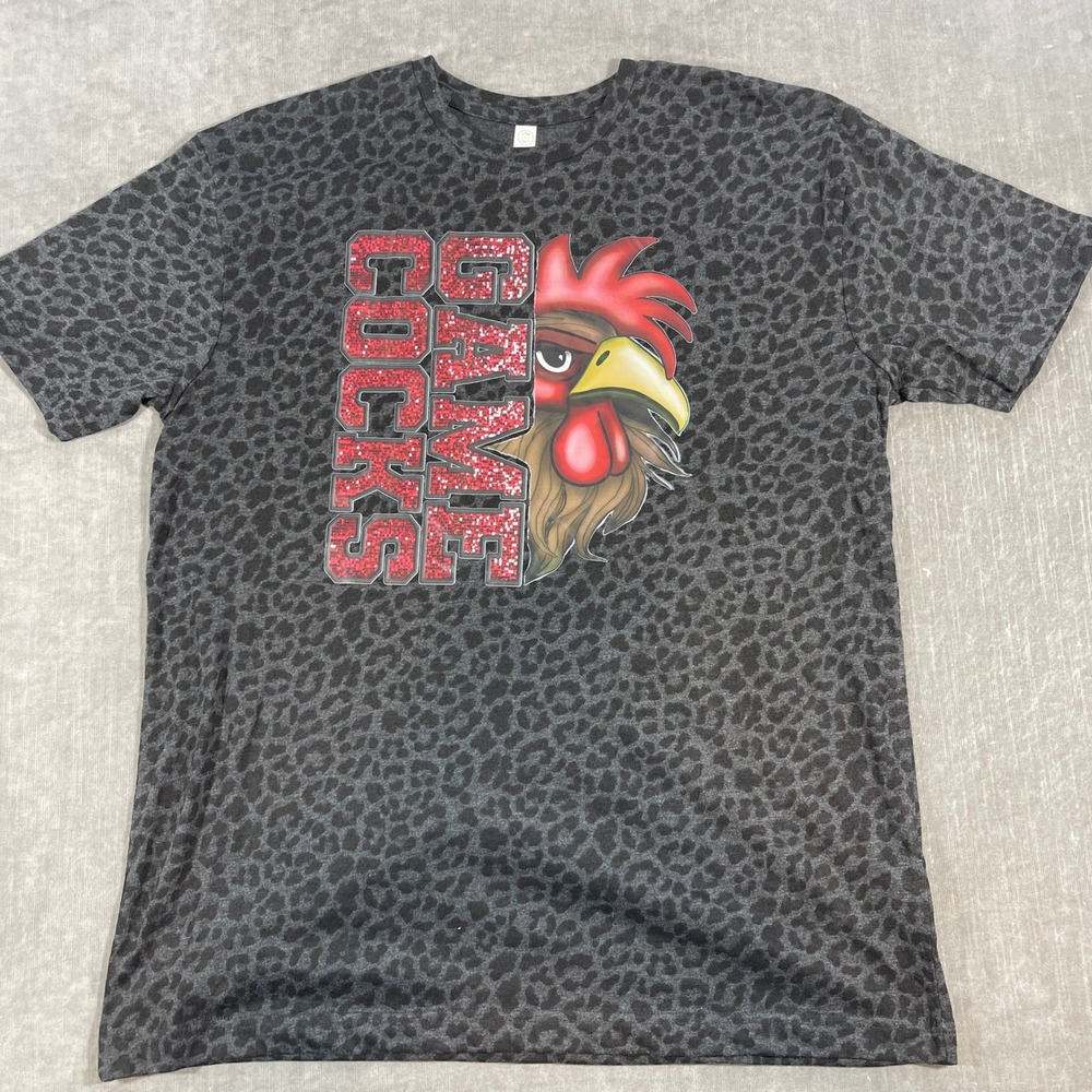 South Carolina Go Game Cocks Men's‎ Large Charcoal Leopard Graphic T-Shirt